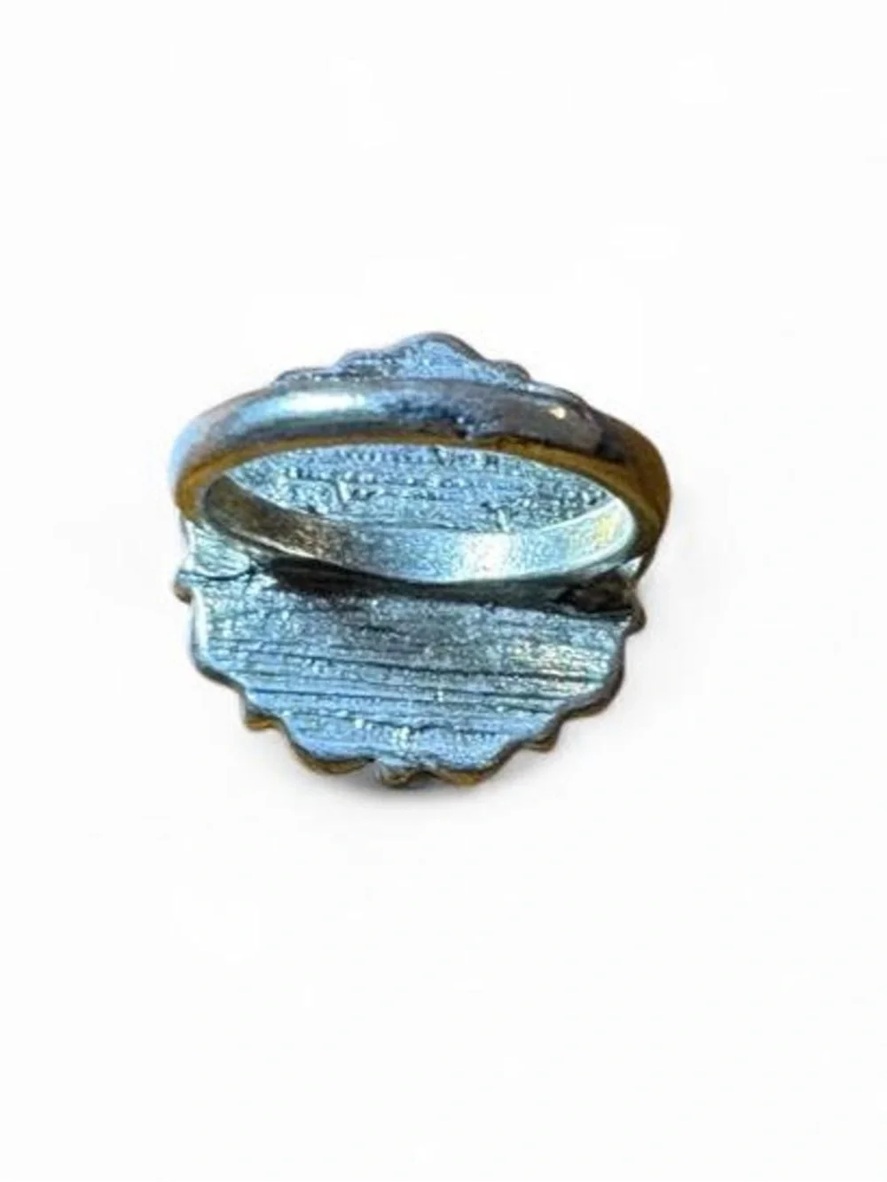 Silver Tone Floral Design Faux Turquoise Beaded Fashion Ring Size 6